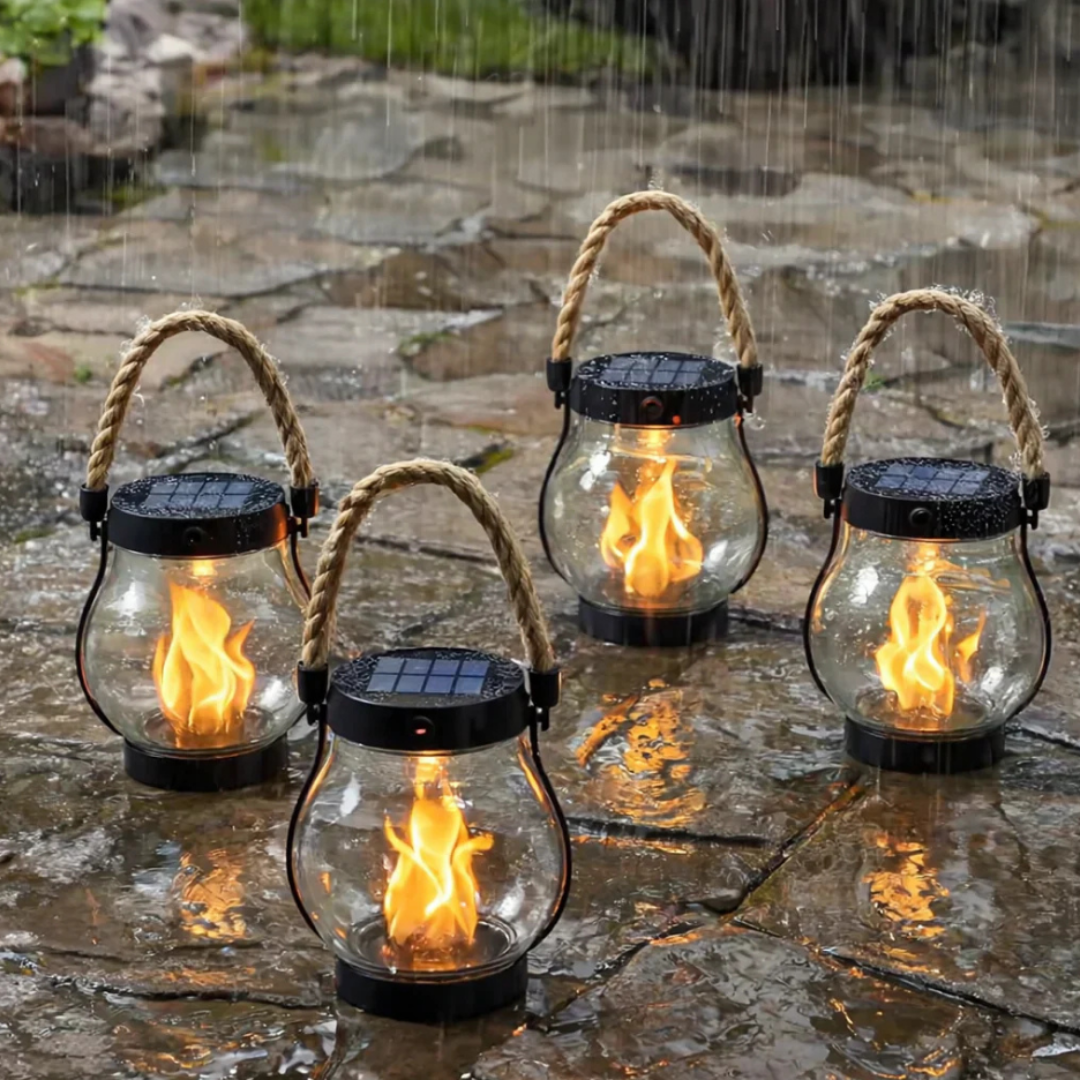 Solar Hanging Lantern Outdoor LED Flame Light for Garden Pathways