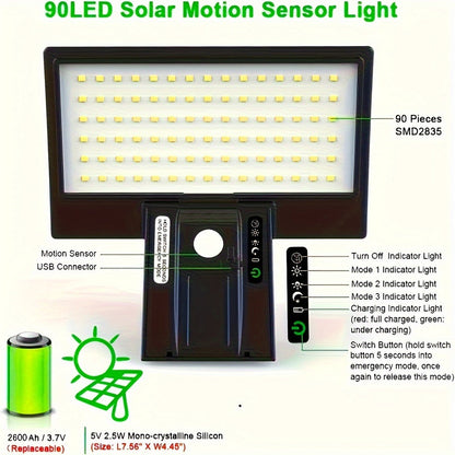 Solar LED Motion Sensor Flood Light Waterproof Outdoor Lamp