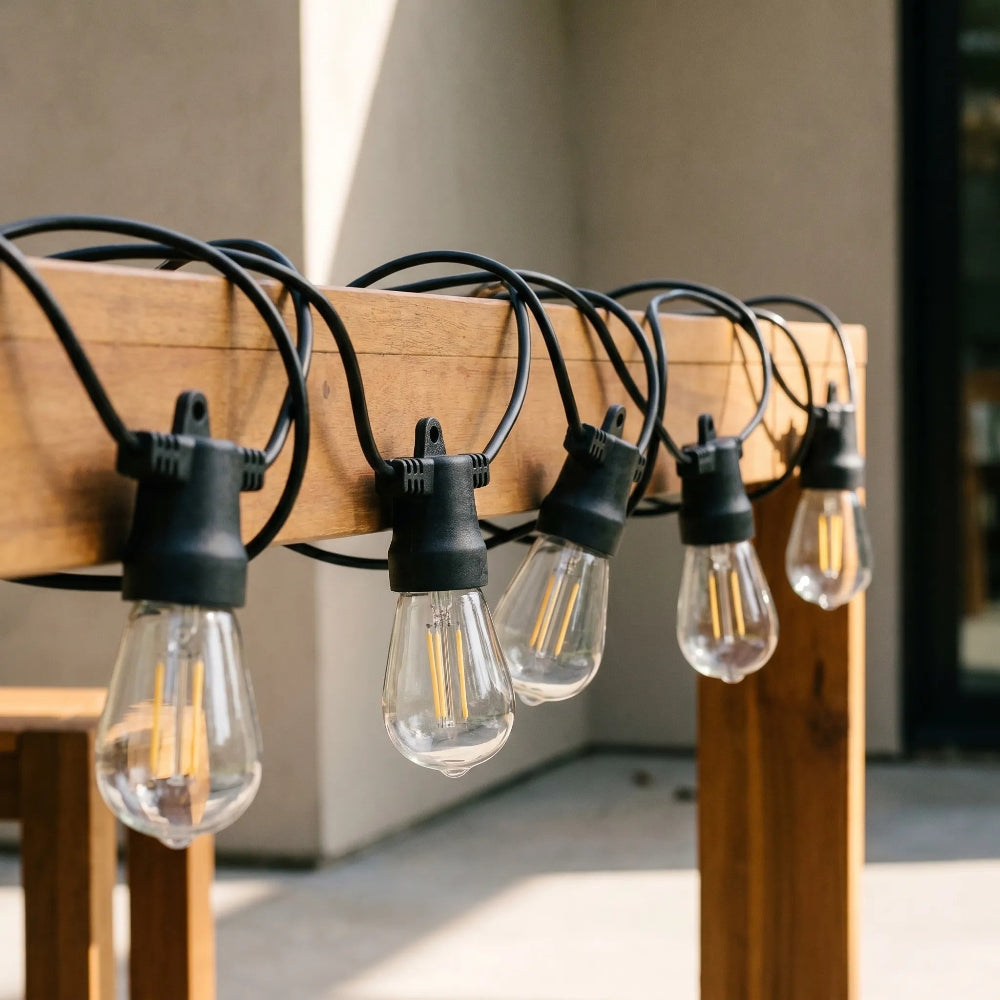 Snoerverlichting op zonne-energie voor buiten met Edison-lampen, tuindecoratie voor terras