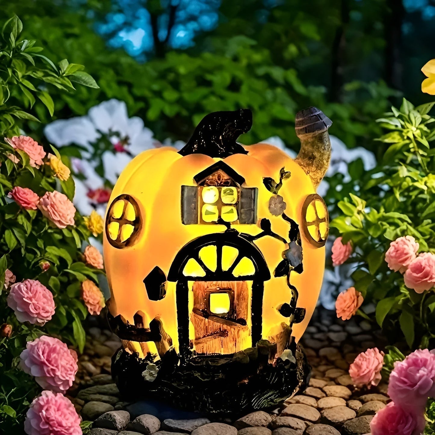 Solar Pumpkin House Garden Light Rustic LED Outdoor Decor