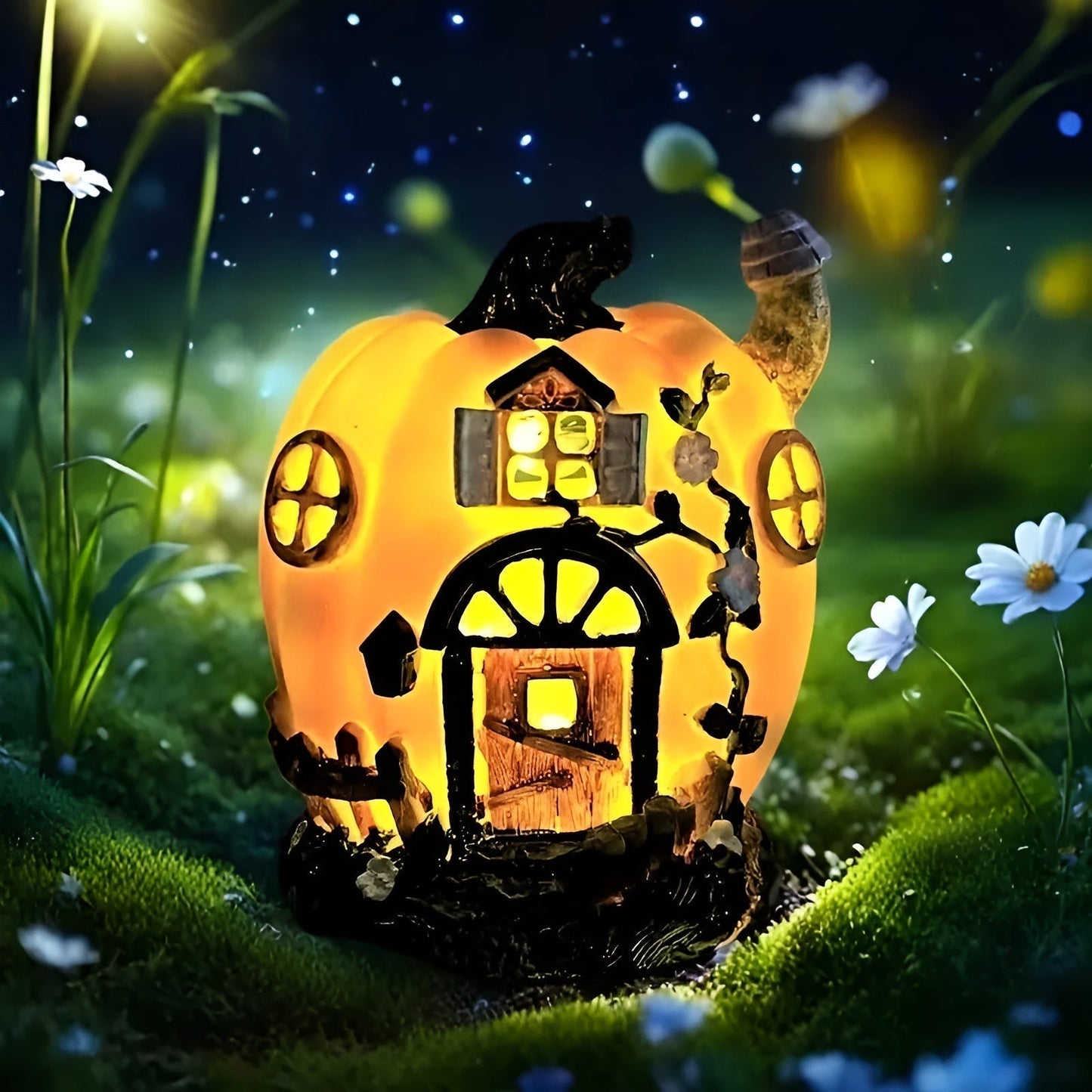 Solar Pumpkin House Garden Light Rustic LED Outdoor Decor