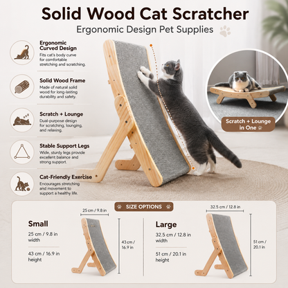 Solid Wood Curved Cat Scratcher for Scratching Stretching and Resting