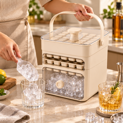 Stackable Ice Cube Tray Set with Spill-Resistant Lid and Storage Drawer