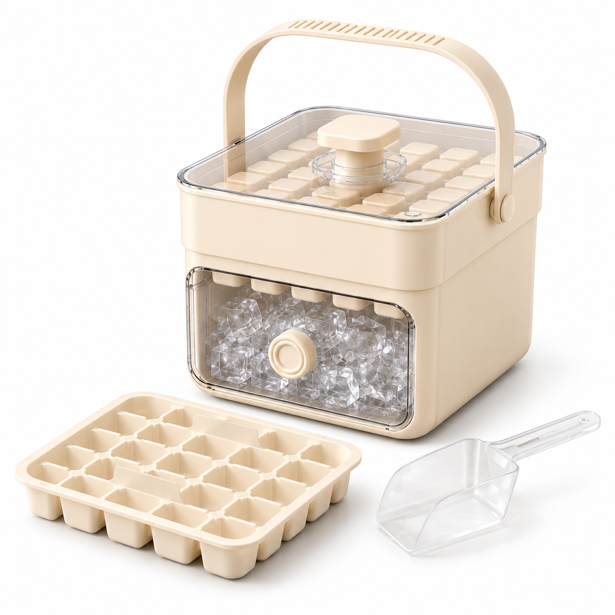 Stackable Ice Cube Tray Set with Spill-Resistant Lid and Storage Drawer