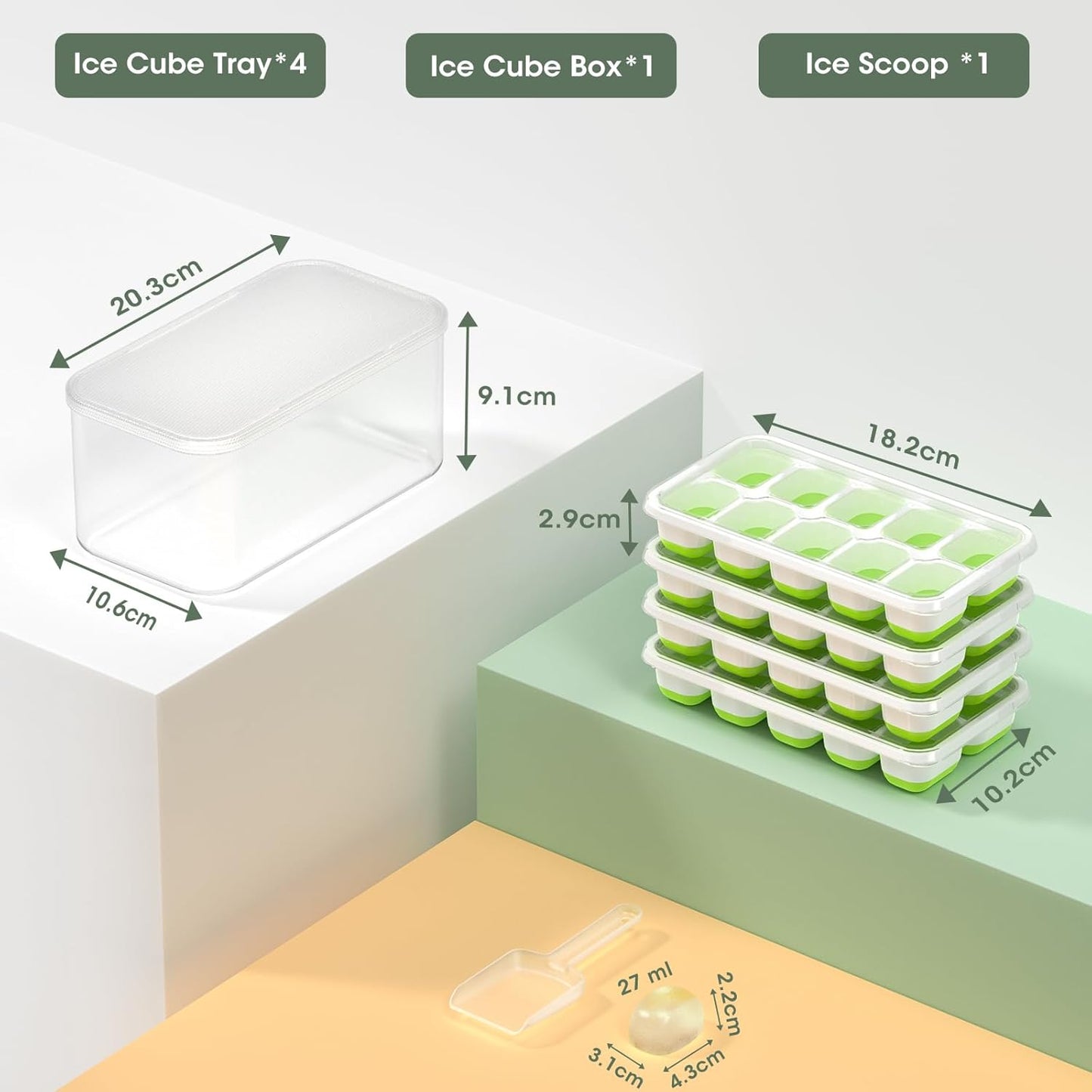 Stackable Silicone Ice Cube Trays with Storage Box – Easy Ice for Drinks and Cocktails