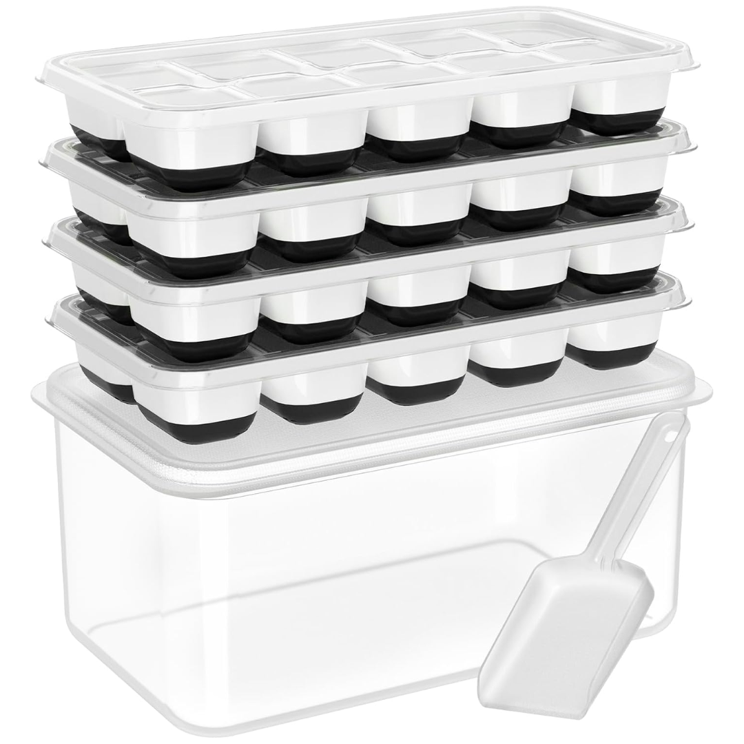 Stackable Silicone Ice Cube Trays with Storage Box – Easy Ice for Drinks and Cocktails