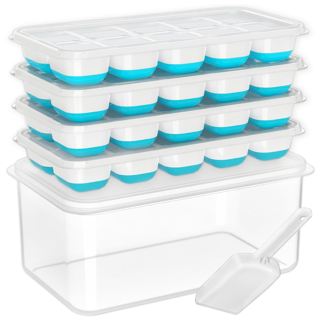 Stackable Silicone Ice Cube Trays with Storage Box – Easy Ice for Drinks and Cocktails