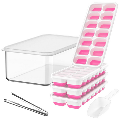 Stackable Silicone Ice Cube Trays with Storage Box – Easy Ice for Drinks and Cocktails