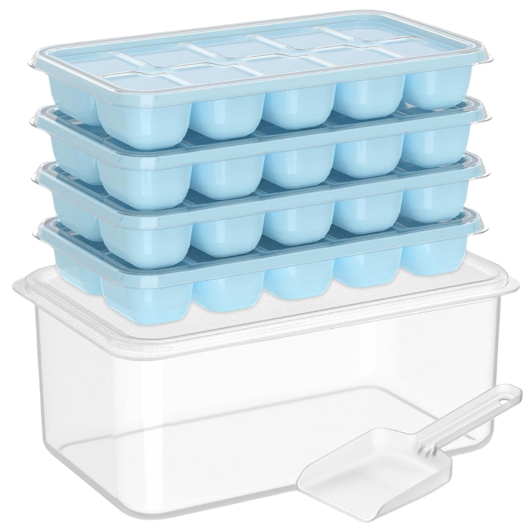 Stackable Silicone Ice Cube Trays with Storage Box – Easy Ice for Drinks and Cocktails