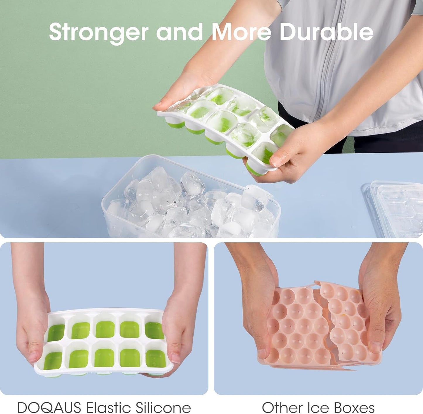 Stackable Silicone Ice Cube Trays with Storage Box – Easy Ice for Drinks and Cocktails