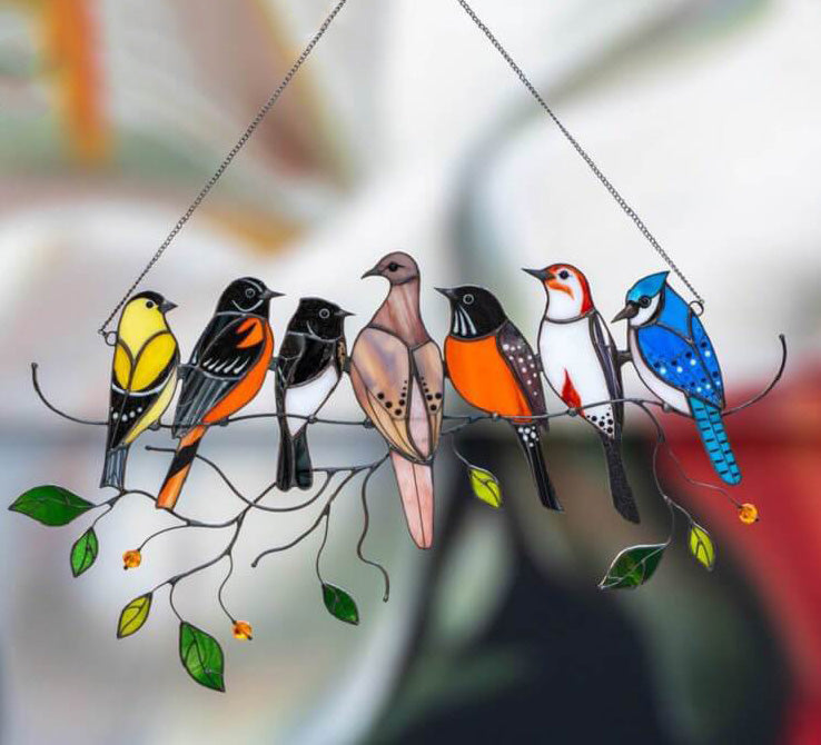 Stained Glass Bird Window Suncatcher Acrylic Hanging Decor