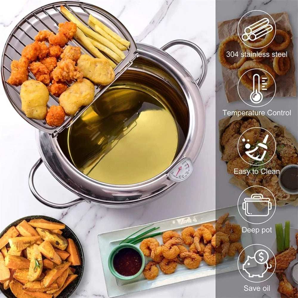 Stainless Steel Deep Fryer with Built In Thermometer Temperature Control