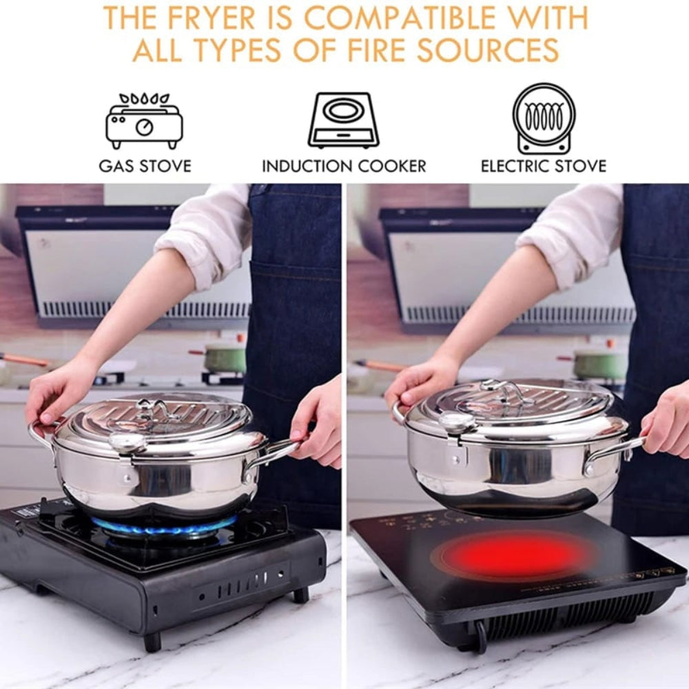 Stainless Steel Deep Fryer with Built In Thermometer Temperature Control