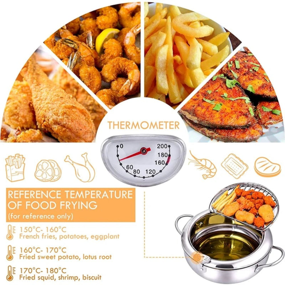 Stainless Steel Deep Fryer with Built In Thermometer Temperature Control