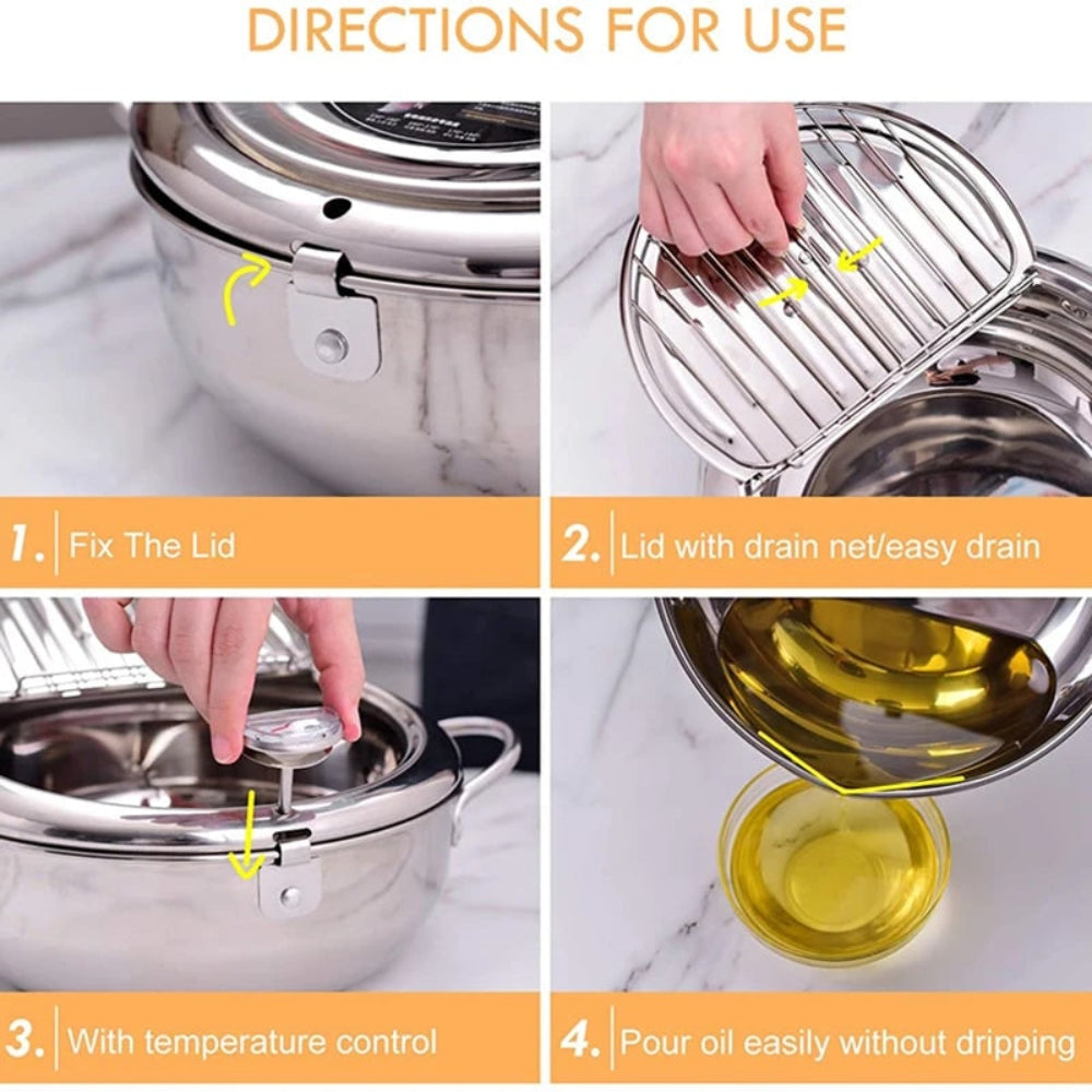 Stainless Steel Deep Fryer with Built In Thermometer Temperature Control