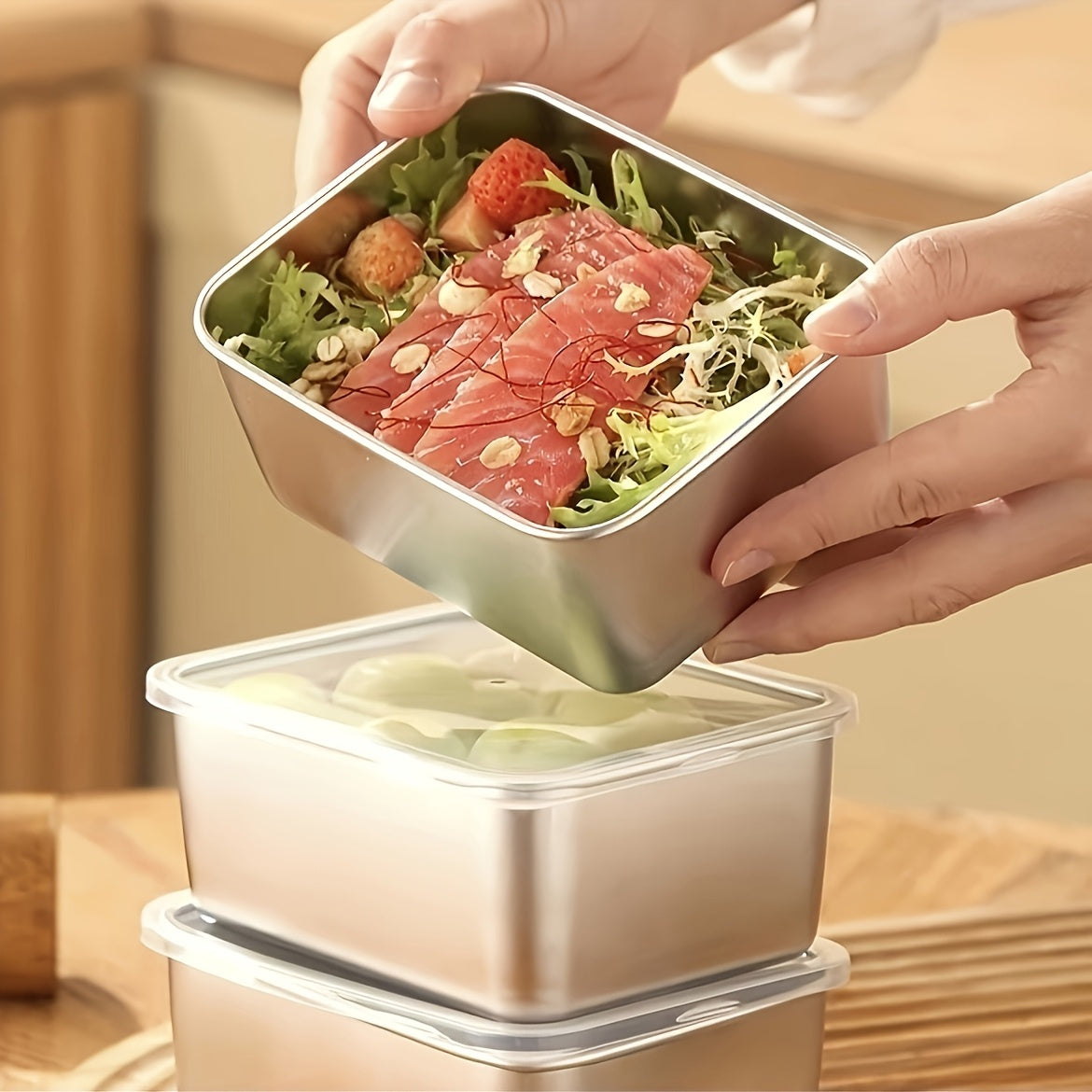 Stainless Steel Food Storage Container Set Stackable Kitchen Boxes