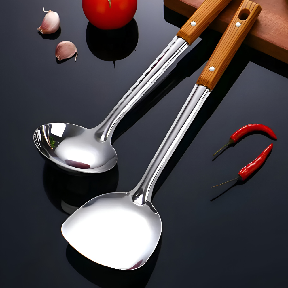 Stainless Steel Kitchen Utensil Set Wooden Handle Cookware Tools