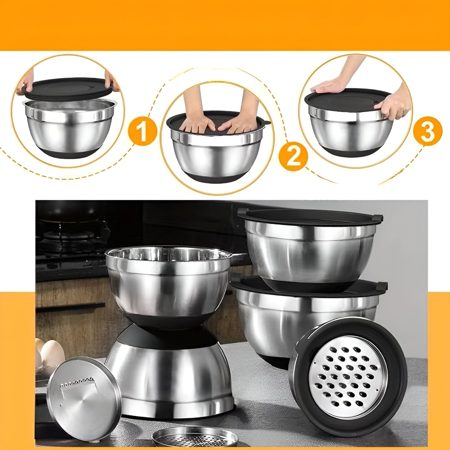 Stainless Steel Mixing Bowl Set Airtight Kitchen Prep Collection