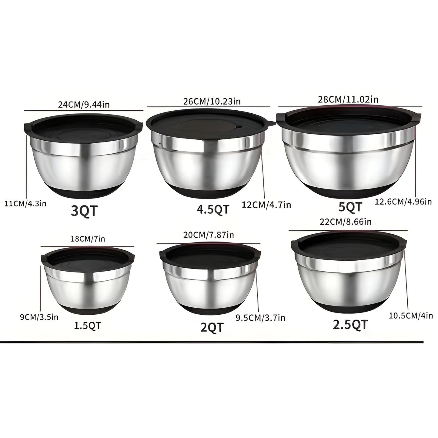 Stainless Steel Mixing Bowl Set Airtight Kitchen Prep Collection