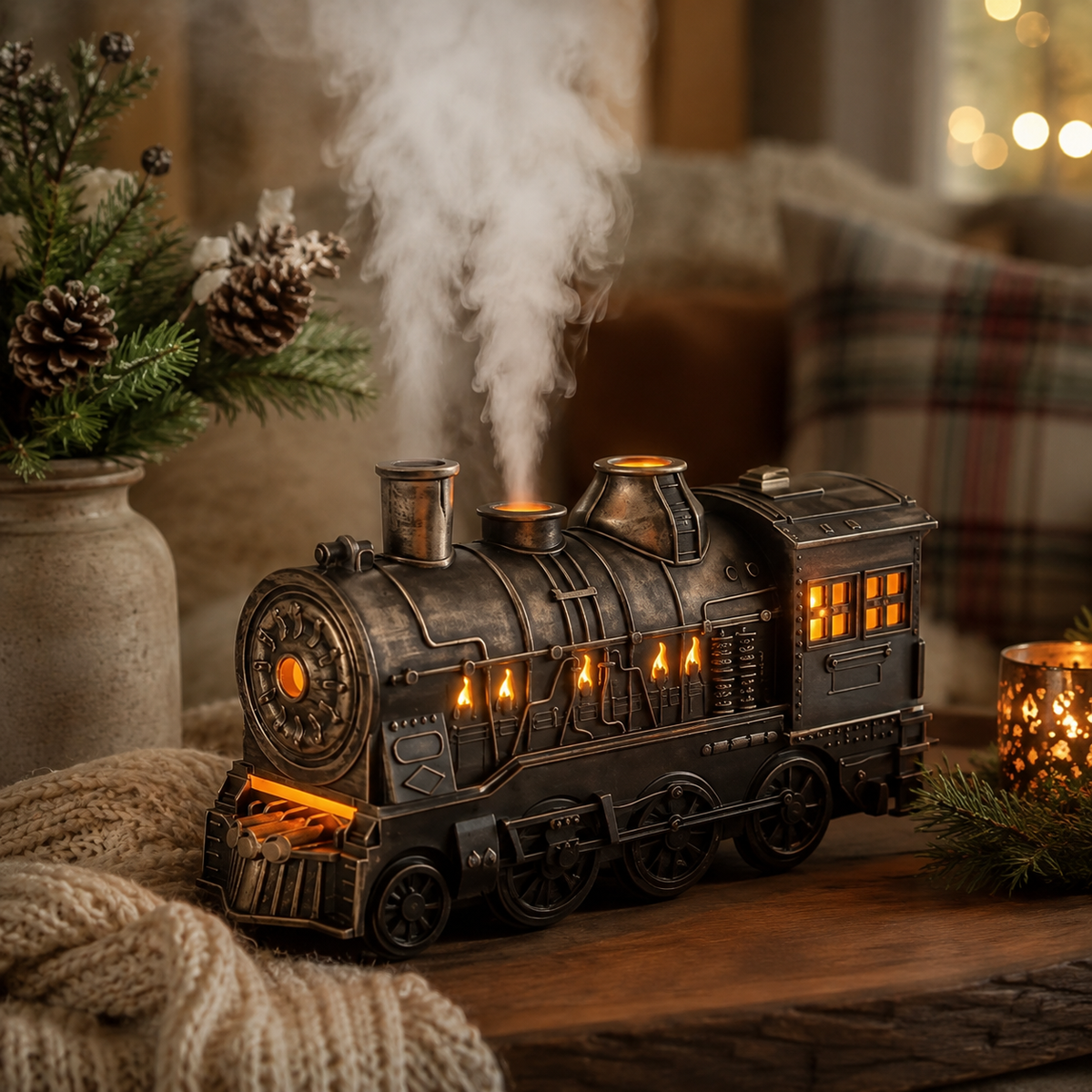 Steam Locomotive Humidifier with Continuous Mist and Ambient Light