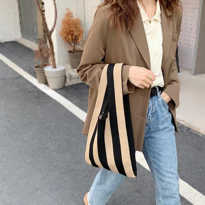 Striped Woven Tote Bag Lightweight Handmade Everyday Shopper Bag