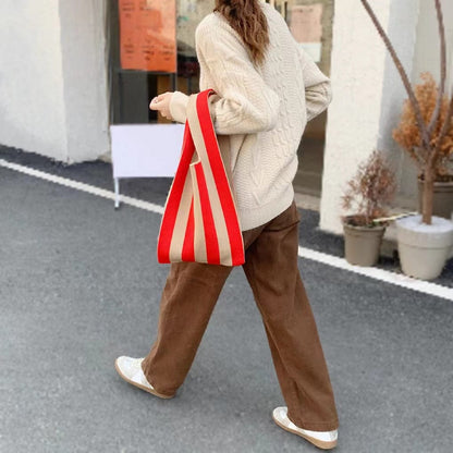 Striped Woven Tote Bag Lightweight Handmade Everyday Shopper Bag