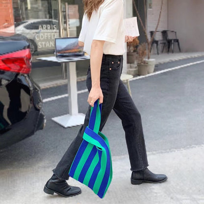Striped Woven Tote Bag Lightweight Handmade Everyday Shopper Bag
