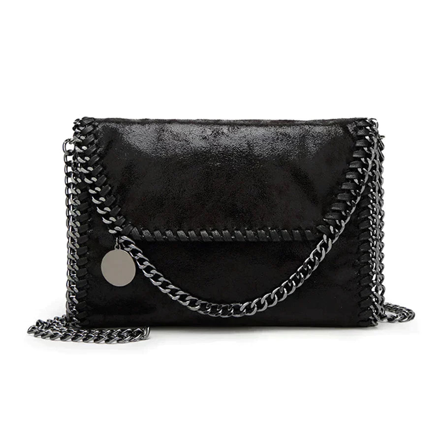 Suede Chain Detail Clutch Bag Elegant Evening Handbag