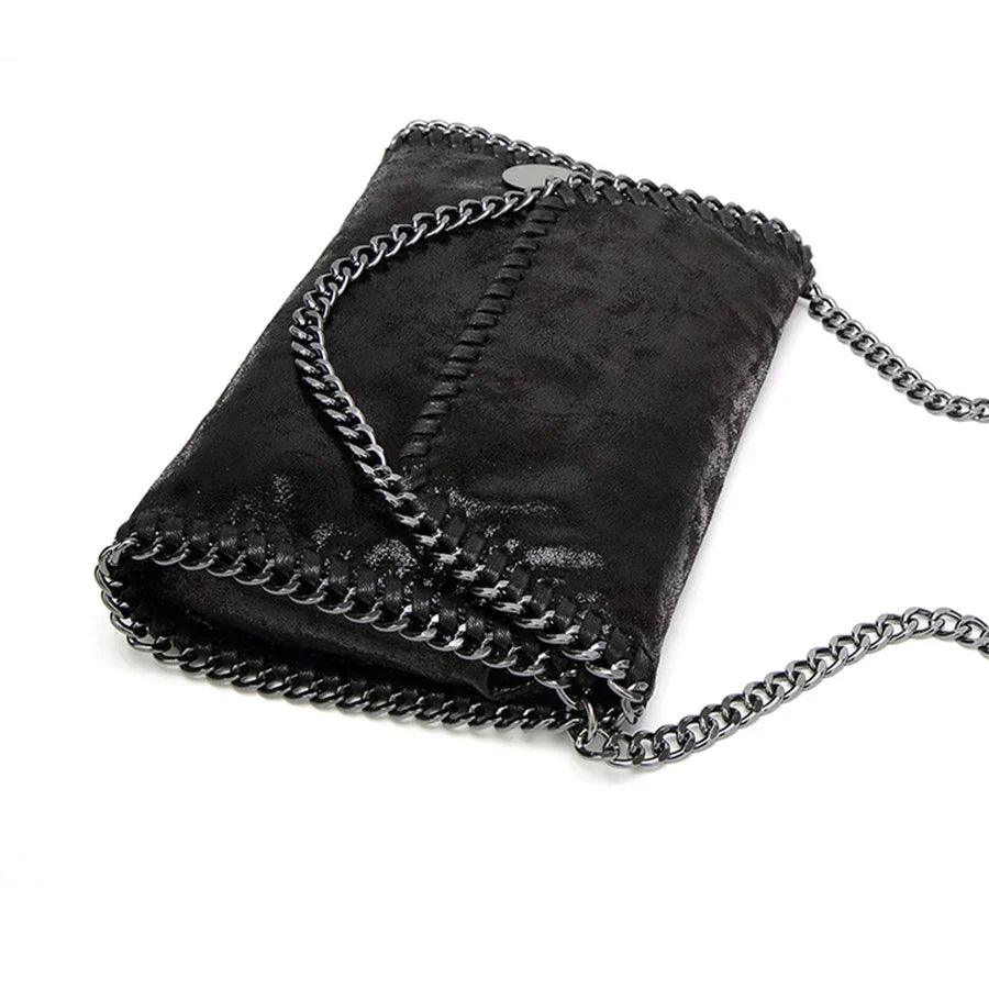 Suede Chain Detail Clutch Bag Elegant Evening Handbag