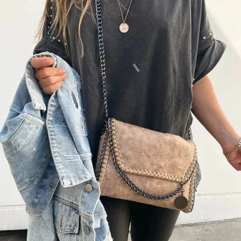 Suede Chain Detail Clutch Bag Elegant Evening Handbag