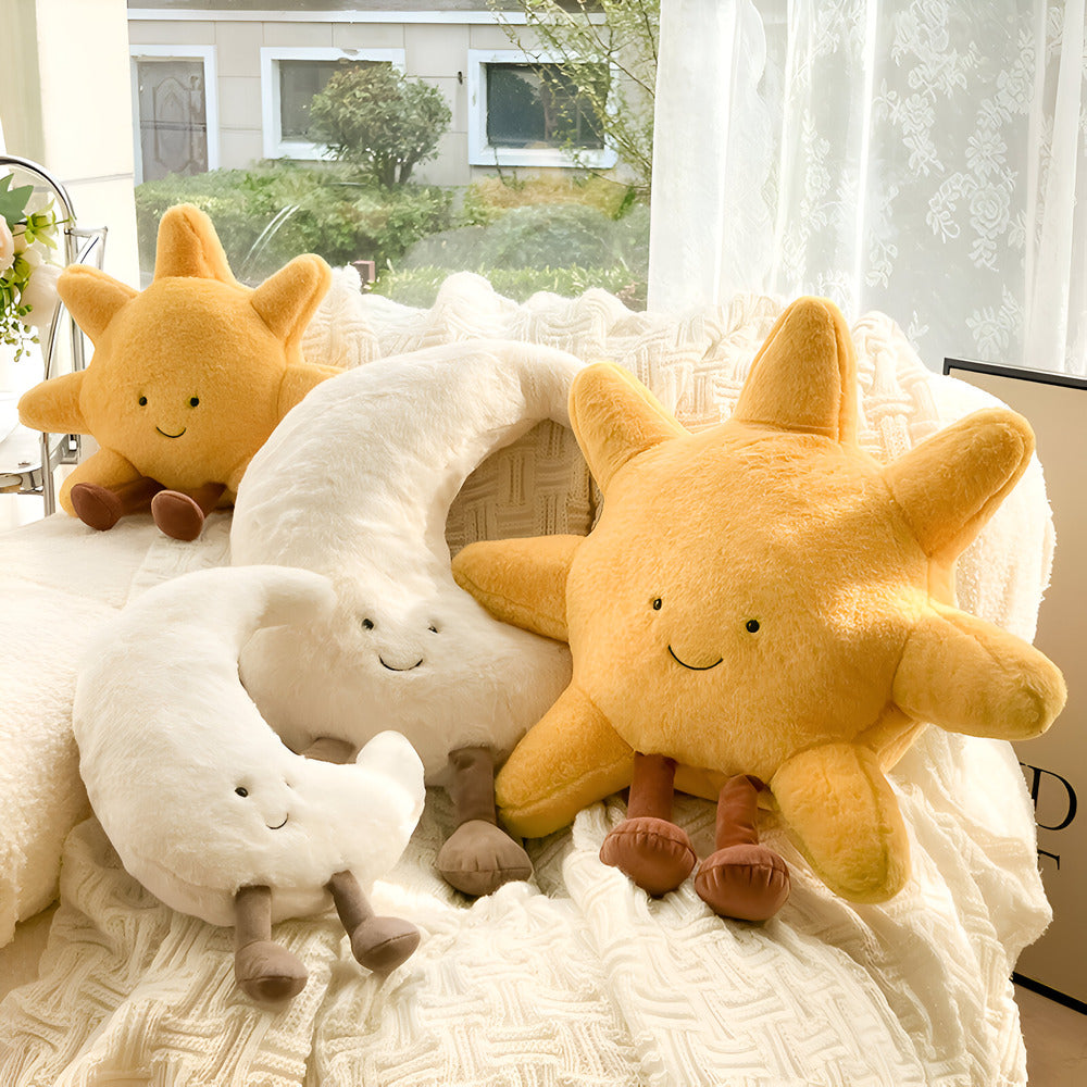 Sun Moon Decorative Pillow Celestial Plush Cushion