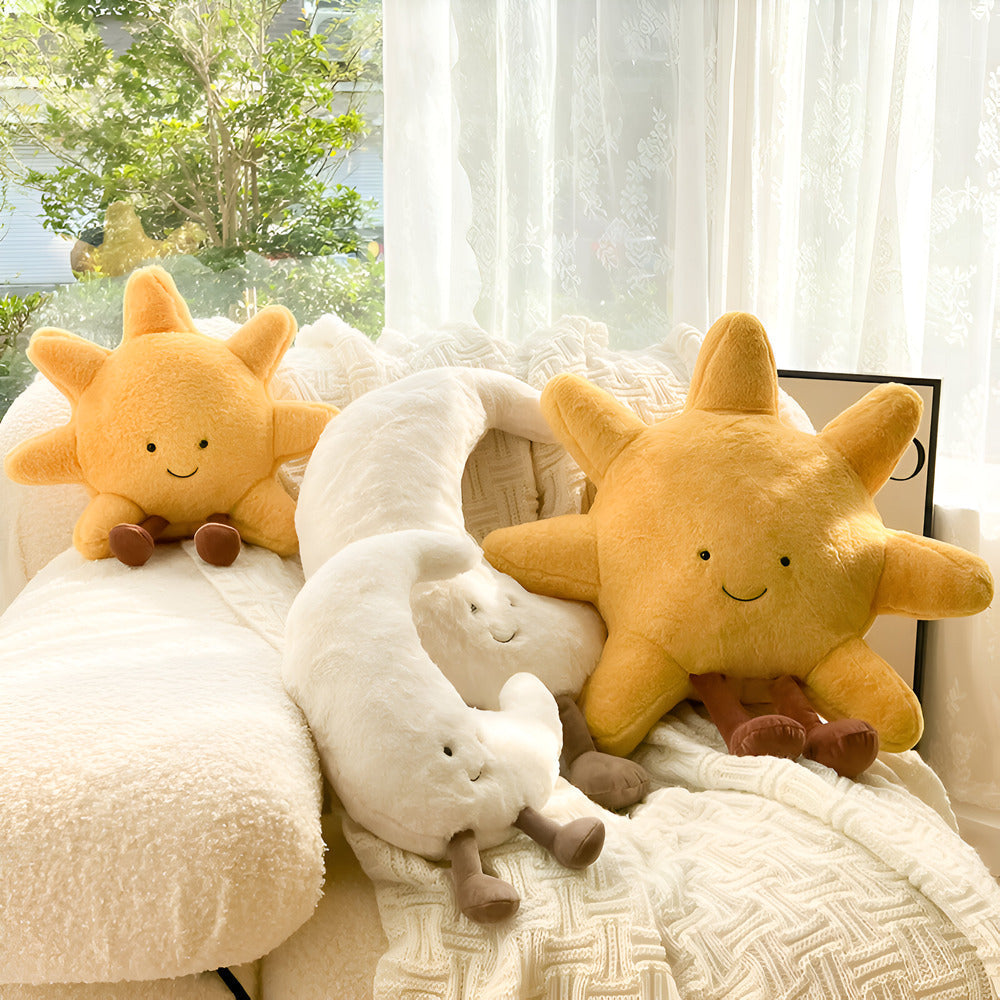 Sun Moon Decorative Pillow Celestial Plush Cushion