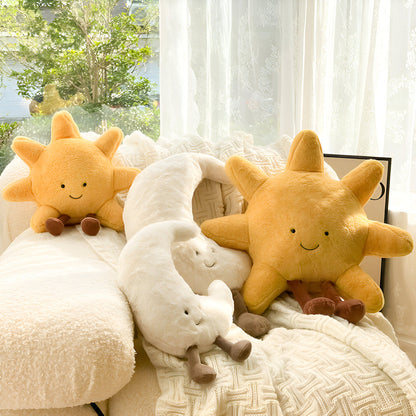 Sun Moon Decorative Pillow Celestial Plush Cushion