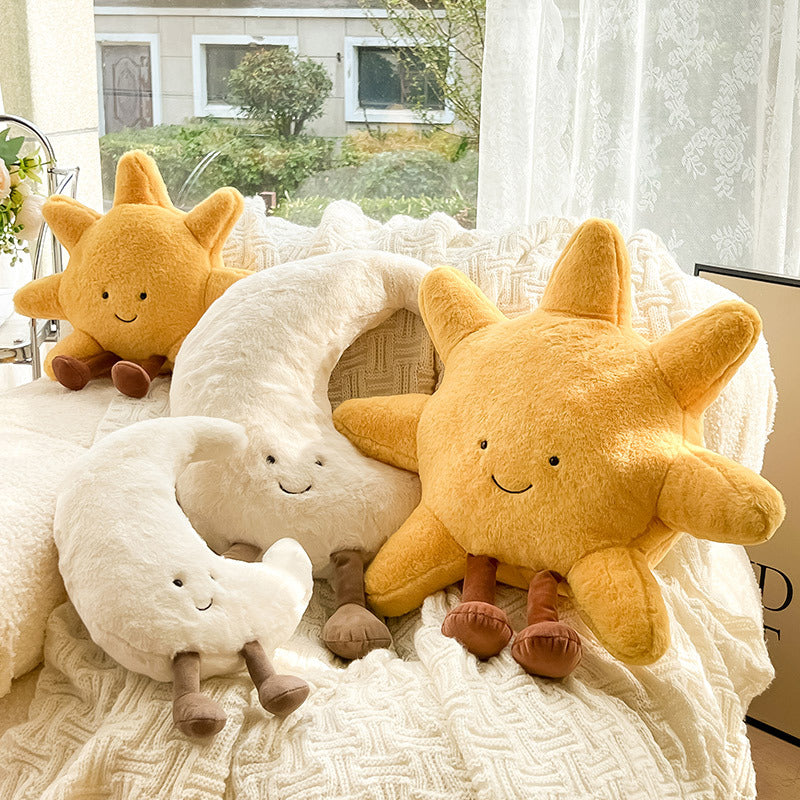 Sun Moon Decorative Pillow Soft Celestial Cushion