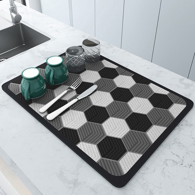 Super Absorbent Dish Drying Mat Non Slip Kitchen Drain Mat