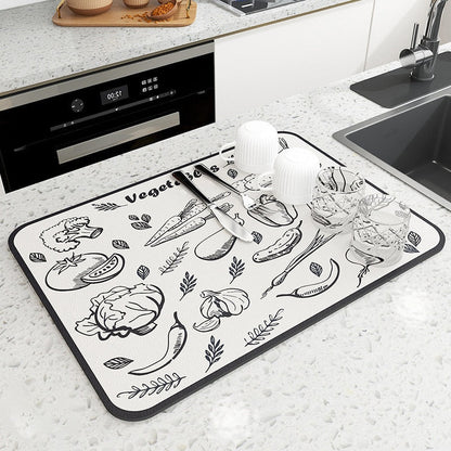 Super Absorbent Dish Drying Mat Non Slip Kitchen Drain Mat