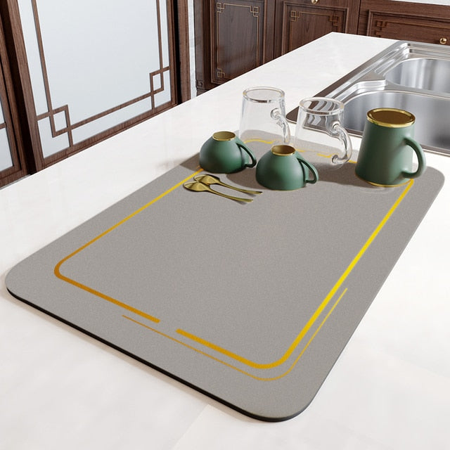Super Absorbent Dish Drying Mat Non Slip Kitchen Drain Mat