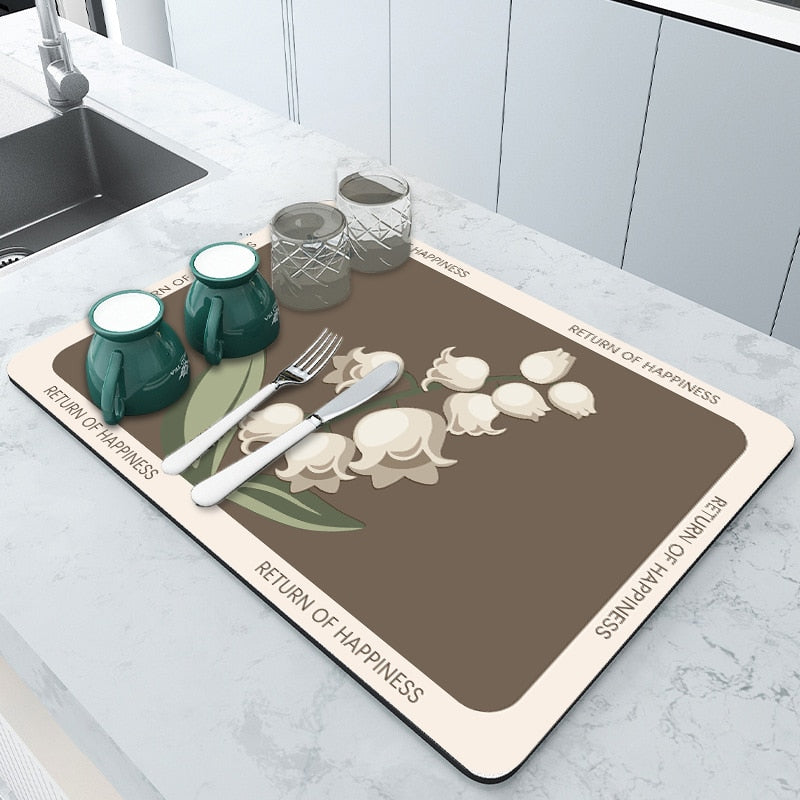 Super Absorbent Dish Drying Mat Non Slip Kitchen Drain Mat