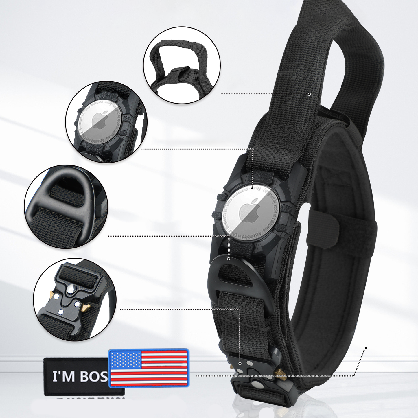 Tactical Dog Collar Air Tag Holder Heavy Duty Pet Collar