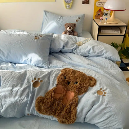 Teddy Bear Plush Bedding Set Soft Cozy Winter Comfort