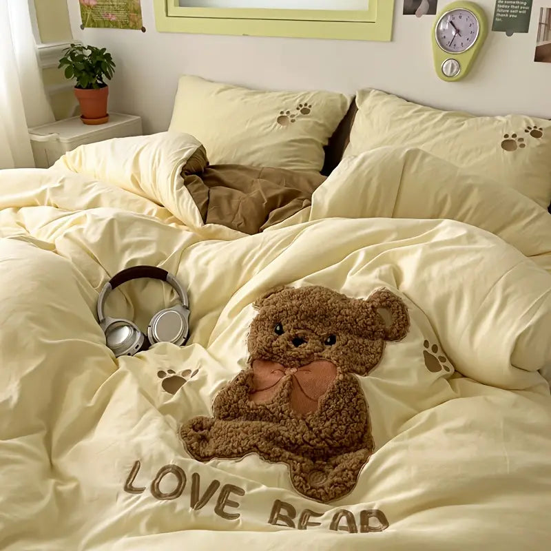 Teddy Bear Plush Bedding Set Soft Cozy Winter Comfort