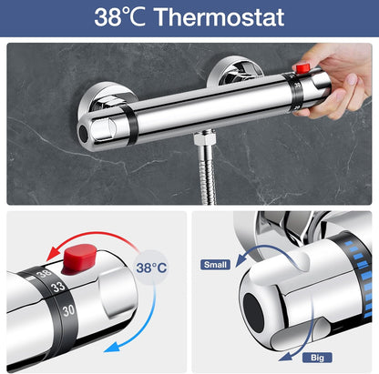 Thermostatic Shower Mixer Tap Chrome Bathroom Faucet