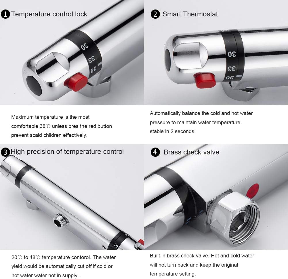 Thermostatic Shower Mixer Tap Chrome Bathroom Faucet