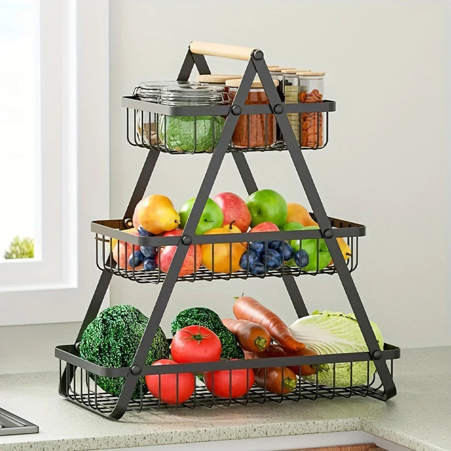 Tiered Fruit Basket Kitchen Counter Storage Organizer