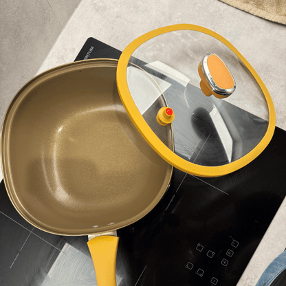 Titanium Non Stick Frying Pan With Steamer Basket Glass Lid 30cm