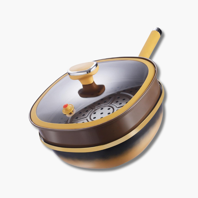 Titanium Non Stick Frying Pan With Steamer Basket Glass Lid 30cm