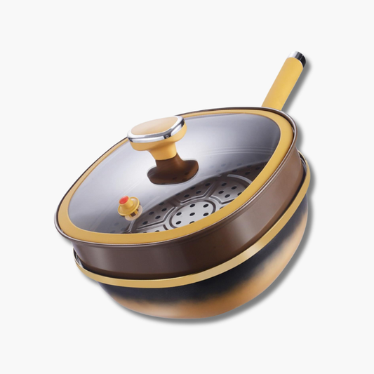 Titanium Non Stick Frying Pan With Steamer Basket Glass Lid 30cm