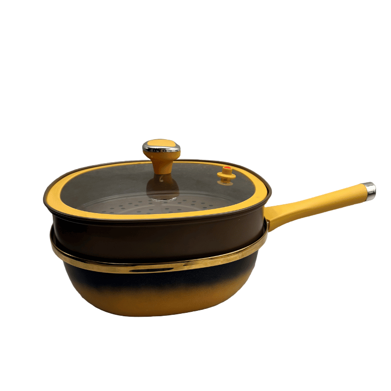 Titanium Non Stick Frying Pan With Steamer Basket Glass Lid 30cm