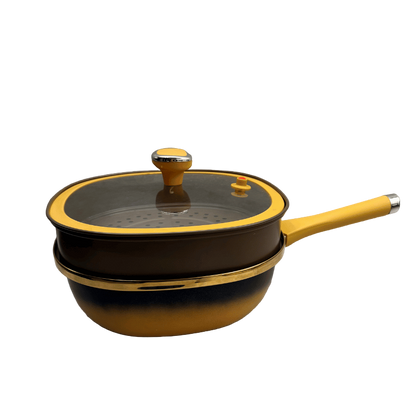 Titanium Non Stick Frying Pan With Steamer Basket Glass Lid 30cm