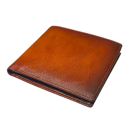 Top-Grain Leather Bifold Wallet Men RFID Blocking Card Cash Organizer
